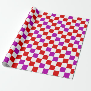 Red White Purple Chequered Pattern Design  Wrapping Paper