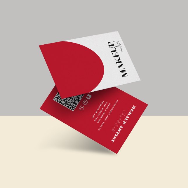 Red & white QR Code Makeup Artist Business Card (Creator Uploaded)