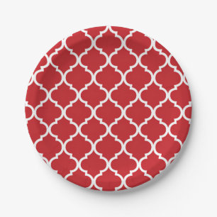 Red White Quatrefoil Paper Plate