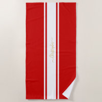 Red White Racing Stripes Gold Monogrammed Pool