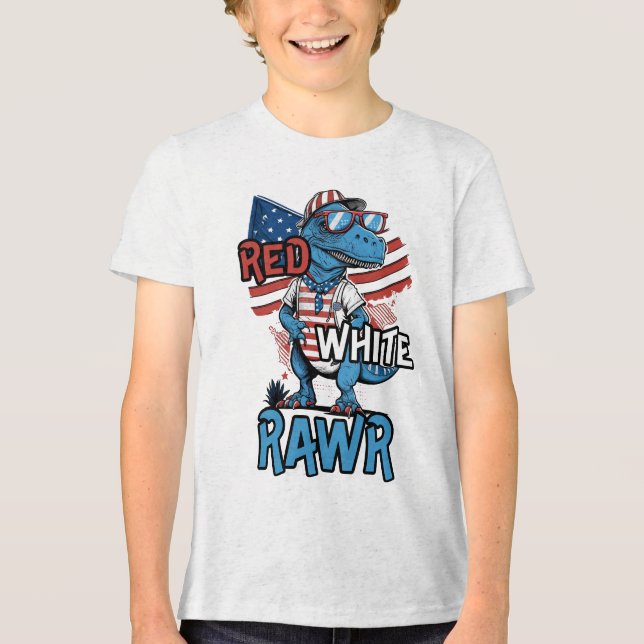 RED WHITE RAWR Patriotic Cool Dinosaur Tri-Blend Shirt (Front)