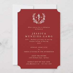 Red/White Registered Nurse Asclepius Graduation Invitation