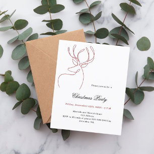 Red white reindeer Christmas Party invitation