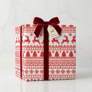 Red White Reindeer Holiday Pattern Gift Wrap