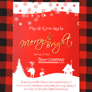 Red, White Reindeer Rustic Company Holiday Card
