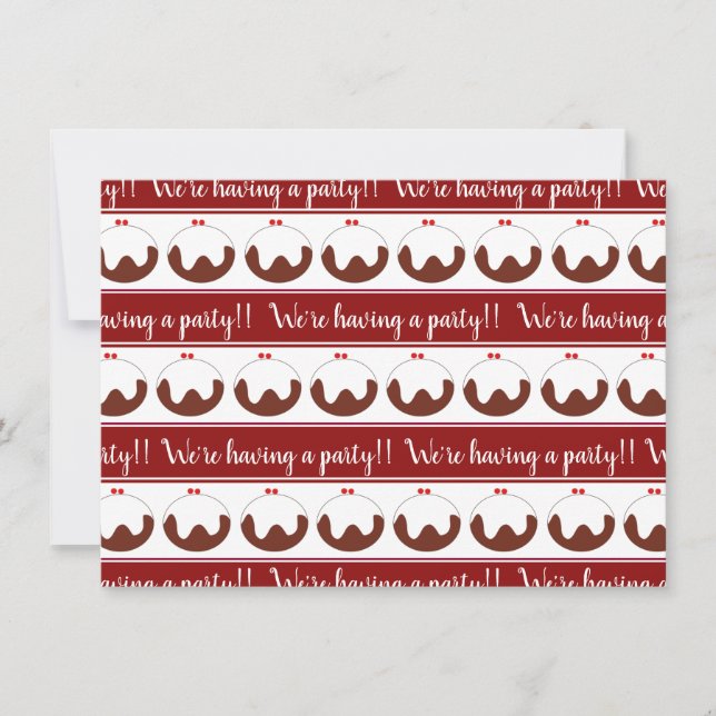 Red & white retro Christmas pudding party invite (Front)