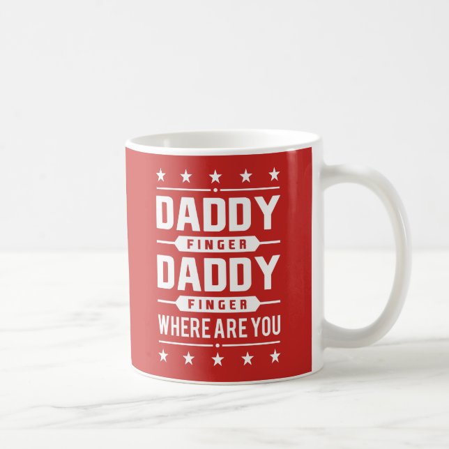 Red White Retro Daddy Finger Where Are You Mug (Right)