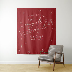 Red White Retro Graduation Photo Backdrop Tapestry