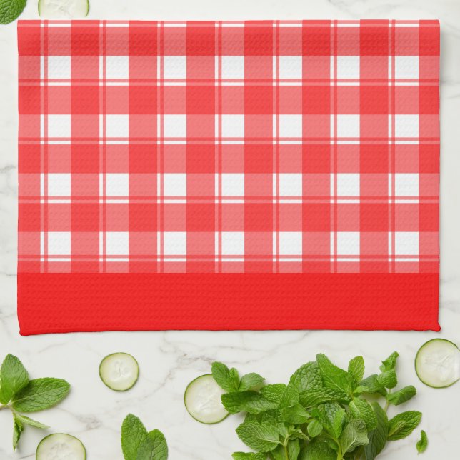 Red White Retro Plaid Patten Kitchen Towel (Folded)