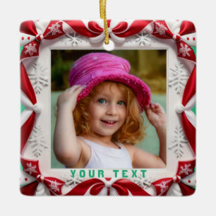 Red White Ribbon And Bows Frame for Photo Ceramic Ornament