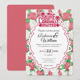 Red & White Rose Wedding Invite - Red Heading #3