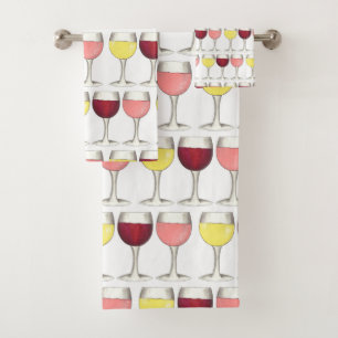Red White Rosé Wine Glasses Winery Cocktails Bath Towel Set