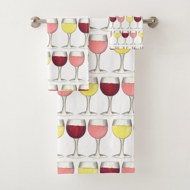 Red White Rosé Wine Glasses Winery Cocktails Bath Towel Set (Insitu)