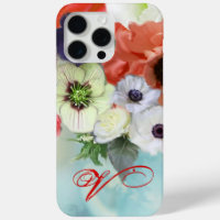 RED WHITE ROSES AND ANEMONE FLOWERS MONOGRAM