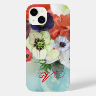 RED WHITE ROSES AND ANEMONE FLOWERS MONOGRAM Case-Mate iPhone 14 CASE