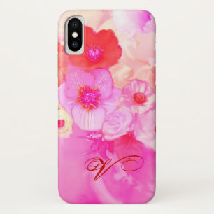RED WHITE ROSES AND PINK ANEMONE FLOWERS MONOGRAM Case-Mate iPhone CASE