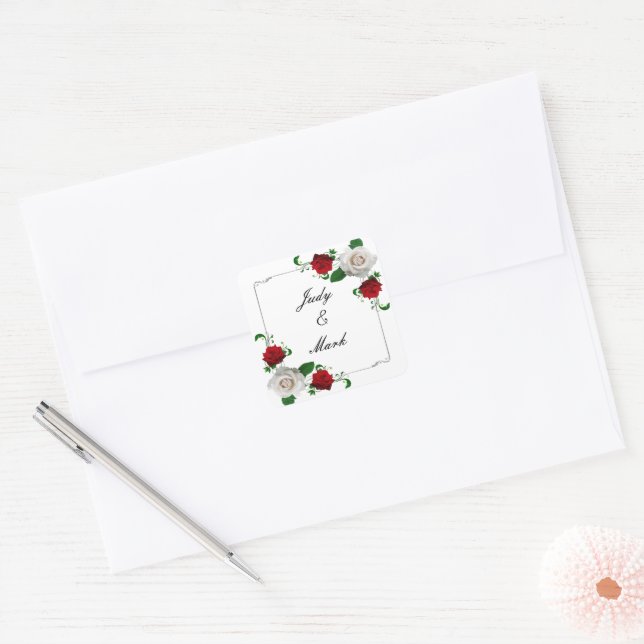 Red & White Roses Christmas Wedding Envelope Seal (Envelope)