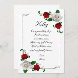 Red & White Roses Christmas Wedding  Maid Of Honou Invitation
