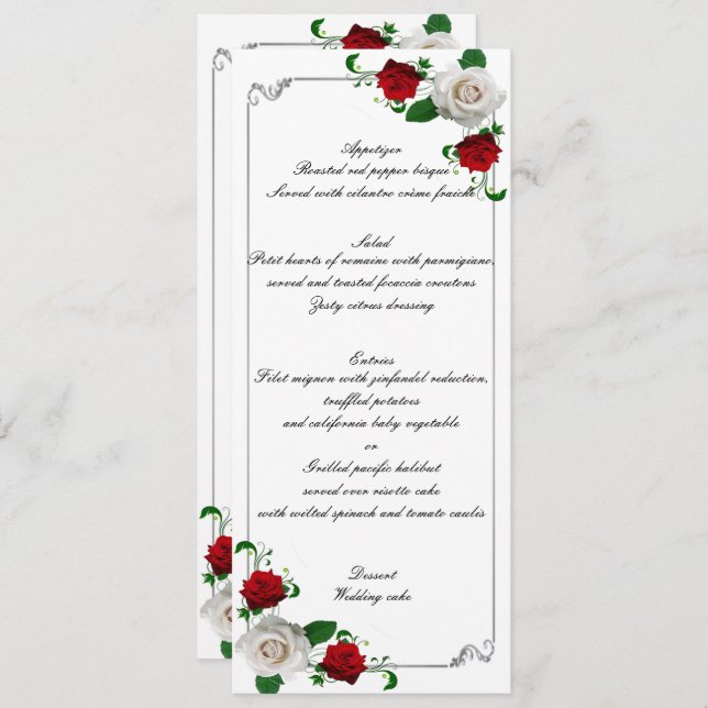 Red & White Roses Christmas Wedding  Menu (Front/Back)