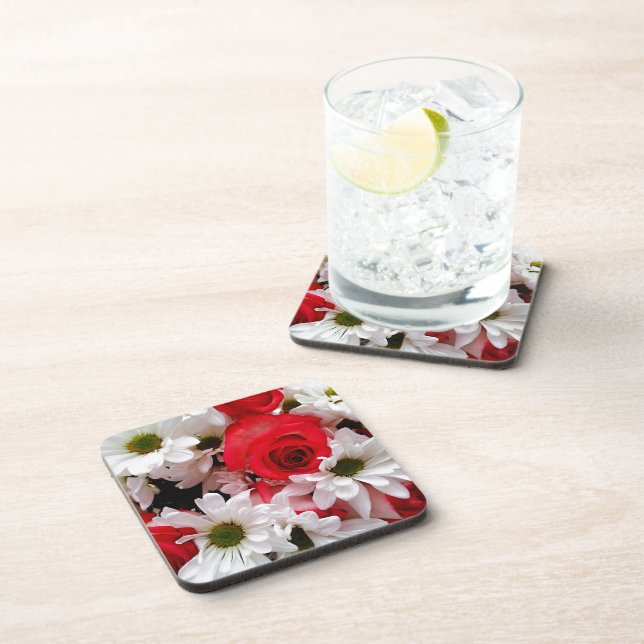 Red-White-Roses-Daisies-Bouquet-COASTER Coaster (Right Side)