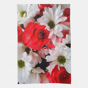 Red-White-Roses-Daisies-Bouquet-KITCHEN TOWEL