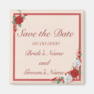 Red & White Roses Save the Date Wedding Magnet