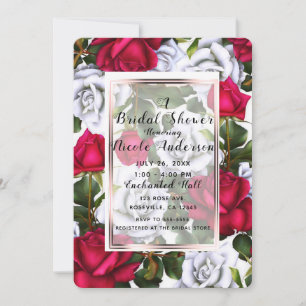 Red & White Roses Shabby Chic Rustic Bridal Shower Invitation