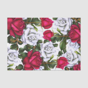 Red & White Roses Shabby Chic Rustic Modern Glam Tissue Paper
