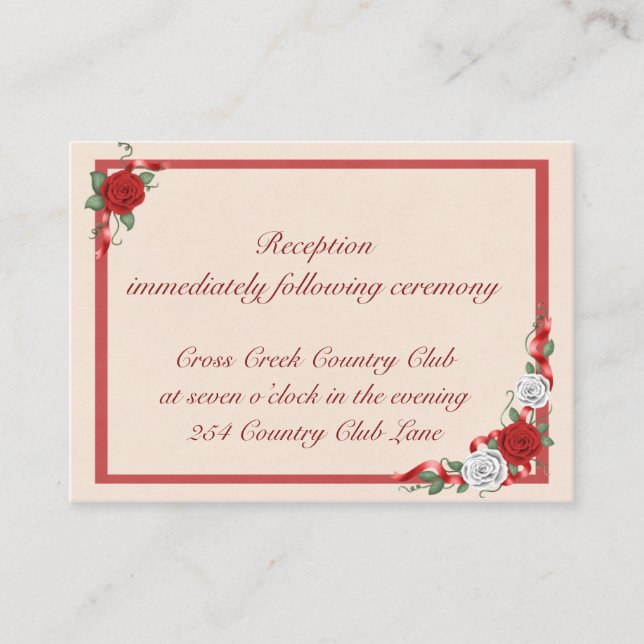 Red & White Roses Wedding Invitation Reception Ins (Front)