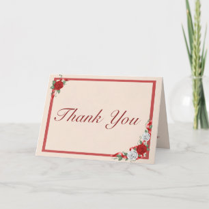 Red & White Roses Wedding Thank You Cards