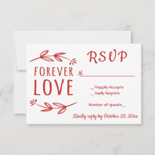 Red & White RSVP Laurel Leaves Wedding Party Card
