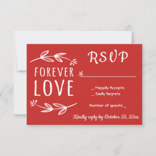 Red & White RSVP Laurel Leaves Wedding Party Card