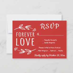 Red & White RSVP Laurel Leaves Wedding Party Card