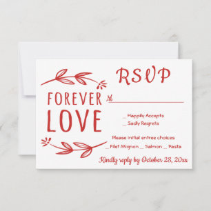 Red & White RSVP Laurel Leaves Wedding Party Card