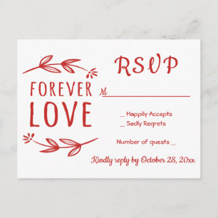 Red & White RSVP Laurel Leaves Wedding Party Invitation Postcard