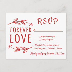Red & White RSVP Laurel Leaves Wedding Party Invitation Postcard