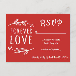 Red & White RSVP Laurel Leaves Wedding Party Invitation Postcard
