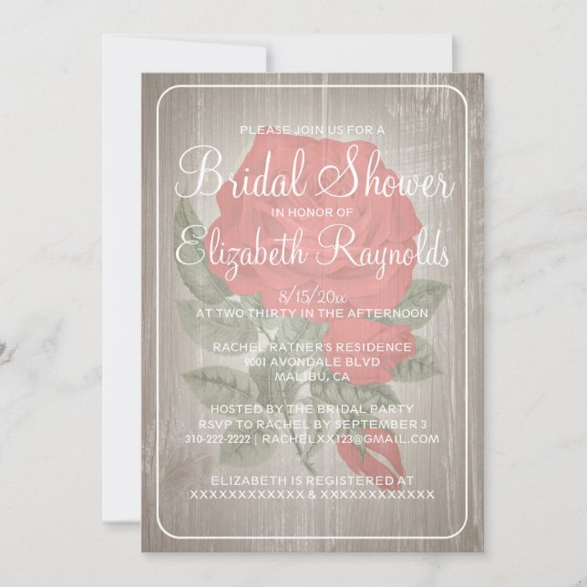 Red White Rustic Floral Bridal Shower Invitations (Front)