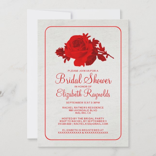 Red White Rustic Floral Bridal Shower Invitations (Front)
