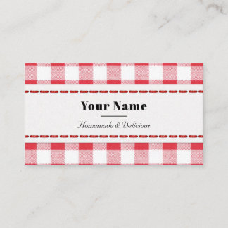 Red & White Rustic Plaid Homemade Business Card