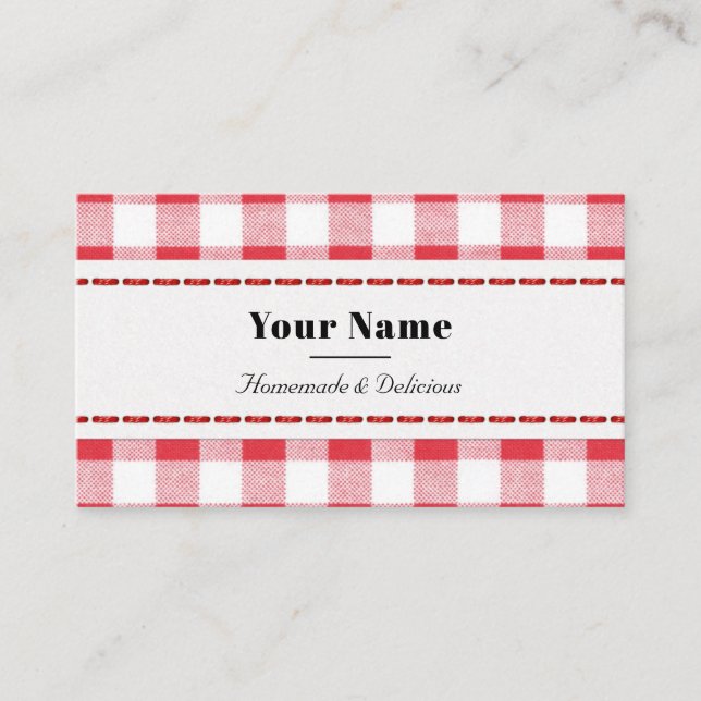 Red & White Rustic Plaid Homemade Business Card (Front)