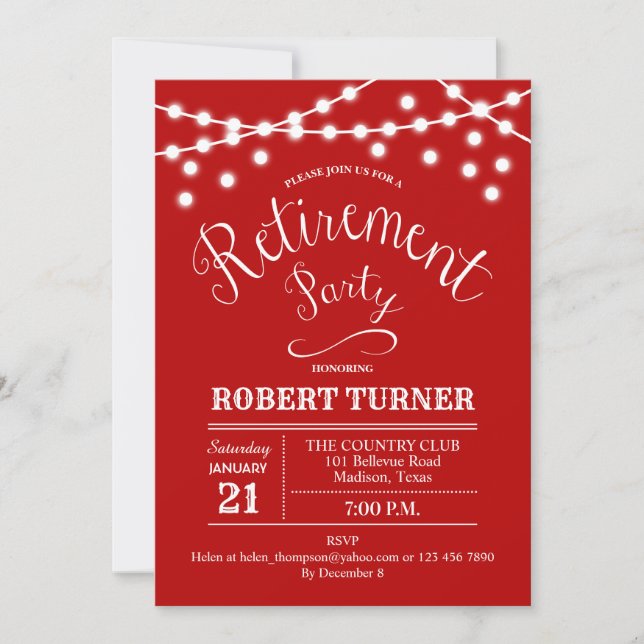 Red White Rustic Retirement Party Invitation (Front)