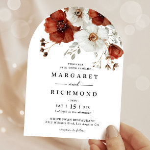 Red & White Rustic Watercolor Floral Arch Wedding Invitation