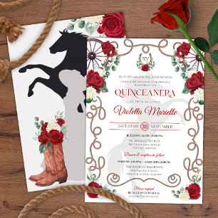 Red White Rustic Western Charro Quinceanera Invitation
