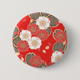 Red & White Sakura Japanese Kimono 6 Cm Round Badge