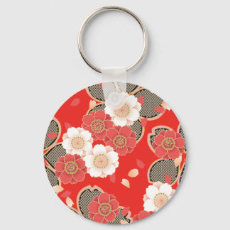 Red & White Sakura Japanese Kimono Key Ring