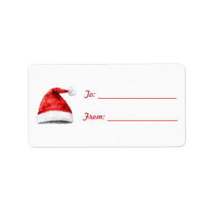 Red White Santa Hat Christmas Label
