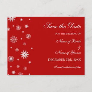 Red White Save the Date Winter Wedding Postcard