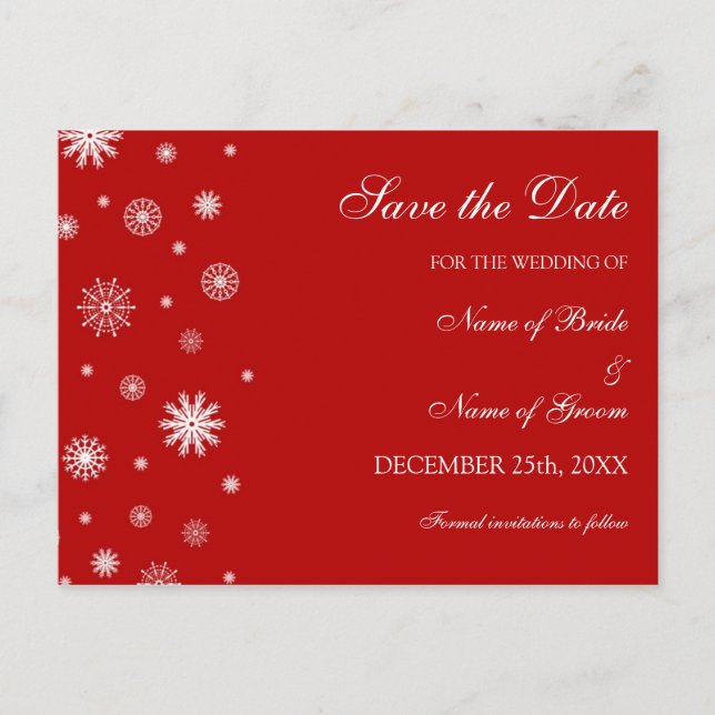 Red White Save the Date Winter Wedding Postcard (Front)