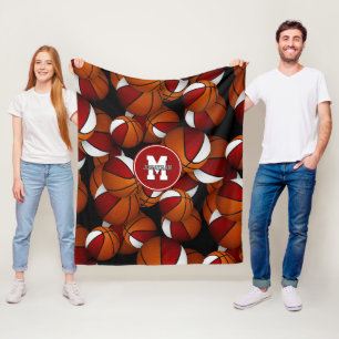 Red white school team colours basketball pattern fleece blanket